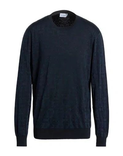 Ferragamo Man Sweater Midnight Blue Size Xxl Cotton, Silk