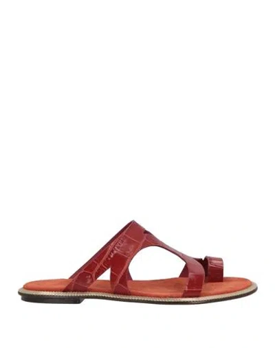 Ferragamo Man Thong Sandal Rust Size 9 Calfskin In Red