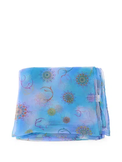 Pre-owned Ferragamo Mandala-print Silk Scarf In Blue
