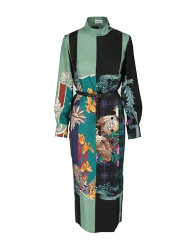 Ferragamo Mandarin Collar Silk Maxi Dress In Multi