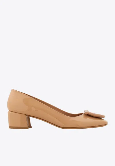 Ferragamo Mara 40 Patent Leather Pumps In Sand