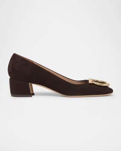 Ferragamo Mara Suede Gancini Block-heel Pumps