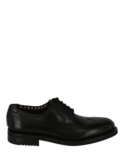 Ferragamo Marcus Brogues Man Lace-up Shoes Black Size 9 Calfskin