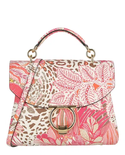 Ferragamo Margot Gancio Plant-print Shoulder Bag In Multi