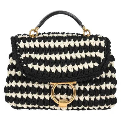 Pre-owned Ferragamo Margot Satchel Braided Fabric Polyester Bag () In White