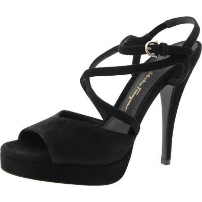 Ferragamo Marika Womens Block Heel Manmade Ankle Strap In Black