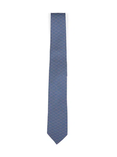 Ferragamo Marine Blue Gancini Silk Twill Zelig Tie