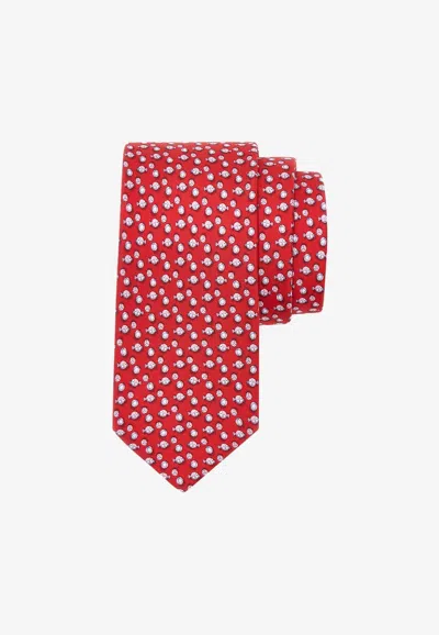 Ferragamo Silk Tie With Golf And Gancini In Red