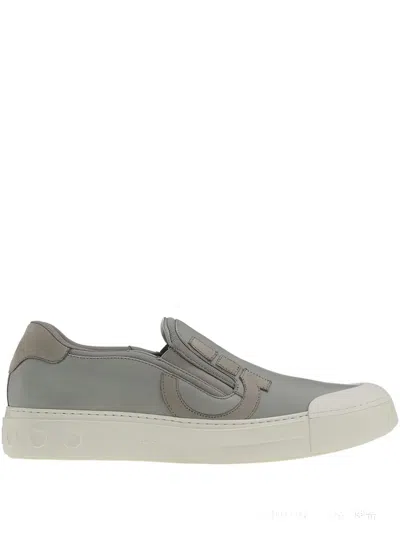 Ferragamo Marino Gancini-logo Slip-on Loafers In Gray