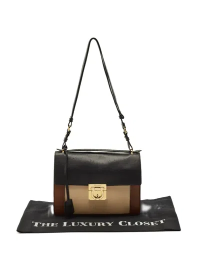 Pre-owned Ferragamo Marisol Leather Colour-block Shoulder Bag In Black