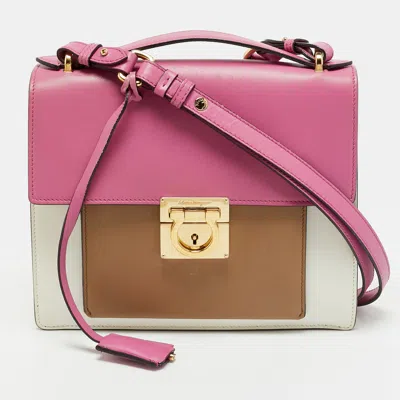 Pre-owned Ferragamo Marisol Small Tricolor Leather Shoulder Bag In Multi