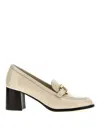 Ferragamo Heeled Loafer With Gancini Ornament In Beige
