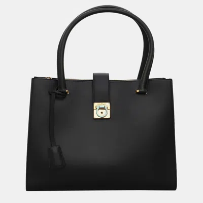 Pre-owned Ferragamo Marlene Black Calf Leather Tote Bag