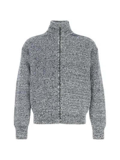 Ferragamo Marl-knit Zip-up Cardigan In Gray