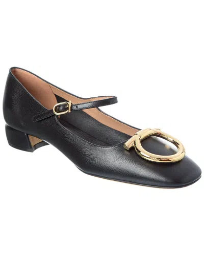 Ferragamo Buckle Detail Gold-tone Hardware Ballerina Shoes In Black