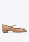 Ferragamo Marry Maxi Gancini Ballet Flats In Neutral