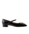 Ferragamo Buckle Strap Leather Ballerina Shoes In Black