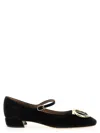Ferragamo Square Toe Low Block Heel Ballerina Shoes In Black