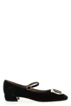 Ferragamo Square Toe Low Block Heel Ballerina Shoes In Black