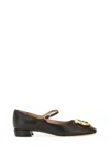 Ferragamo Buckle Strap Leather Ballerina Shoes In Black