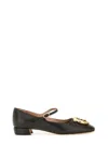 Ferragamo Leather Ballerinas With Square Toe And Adjustable Strap Closure In Black