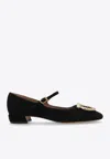Ferragamo Leather Ballerinas With Square Toe And Adjustable Strap Closure In Black