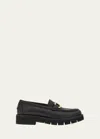 Ferragamo Maryan Chunky Sole Loafers With Gold-tone Hardware In Black
