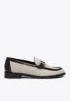 Ferragamo Slip-ons With Contrast Trim And Gold-tone Hardware In Neutral