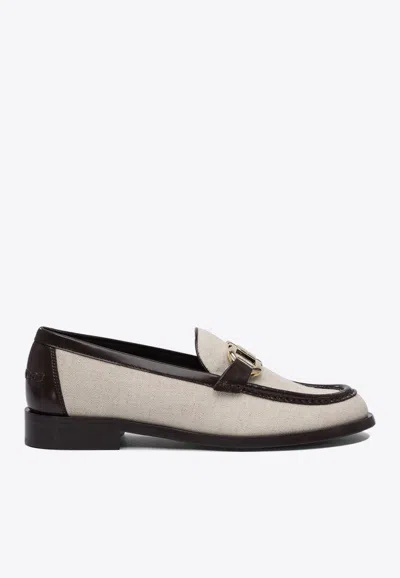 Ferragamo Maryan Leather-paneled Loafers In Beige