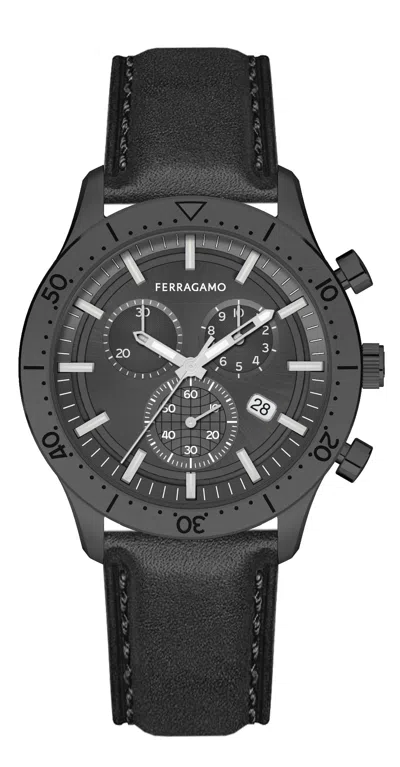 Ferragamo Master Chrono Strap Watch In Black