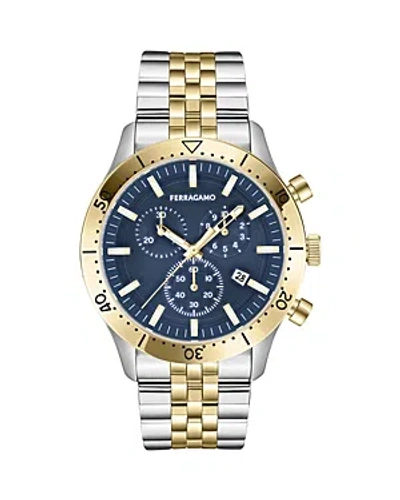 Ferragamo Master Chronograph, 43mm In Two Tone Navy