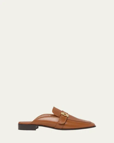 Ferragamo Mavira Leather Gancini Strap Loafer Mules In Brown