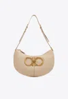 Ferragamo Maxi Gancini Leather Shoulder Bag In Beige