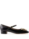 Ferragamo Buckle Strap Leather Ballerina Shoes In Black