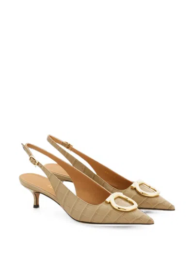 Ferragamo Maxi Gancini Slingback Pumps In Brown