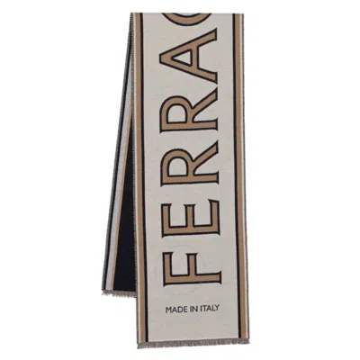 Ferragamo Maxi Logo Wool Scarf In White