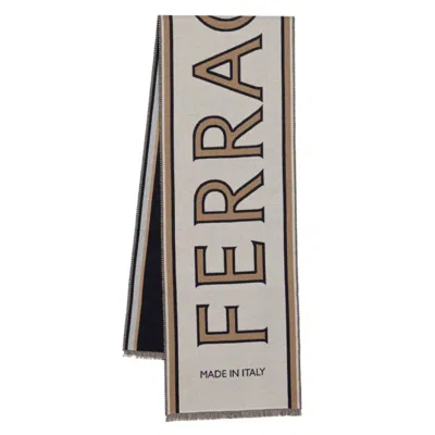 Ferragamo Maxi Logo Wool Scarf In White