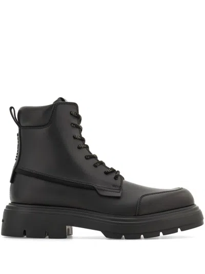 Ferragamo Maxi-tongue Leather Combat Boots In Black
