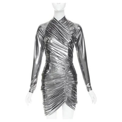 Pre-owned Ferragamo Maximilian Davis 2023 Runway Metallic Silver Lame Wrapped Dress It40 S