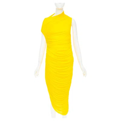 Pre-owned Ferragamo Maximilian Davis 2023 Runway Yellow Asymmetric Ruched Dress It38 Xs