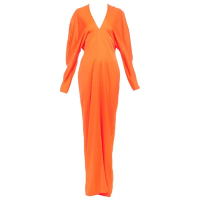 Pre-owned Ferragamo Maximilian Davis Mandarin Orange Satin Kimono Gown Dress It38 Xs