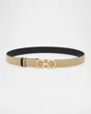 Ferragamo Mediterranean Gancini Leather Skinny Belt In Stone Nero