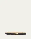 Ferragamo Mediterranean Gancini Leather Skinny Belt In Stone Nero
