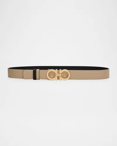 Ferragamo Mediterraneo Reversible Leather Gancini Belt In Brown