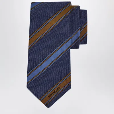 Ferragamo Medium Blue Regimental Jacquard Tie In Multi
