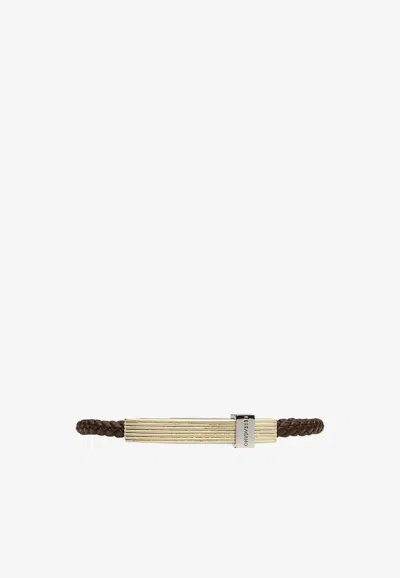 Ferragamo Logo-engraved Leather Bracelet In Brown