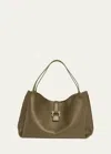 Ferragamo Medium Calf Leather Tote Bag In Olive