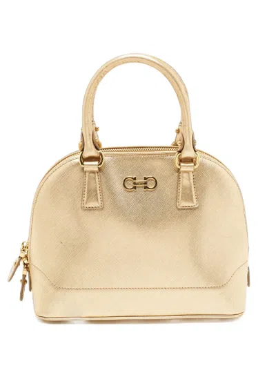 Pre-owned Ferragamo Medium Darina Gancini Tote Bag In Gold
