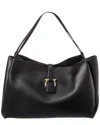 Ferragamo Medium Flap Leather Tote In Black