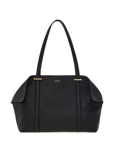 Ferragamo Medium Folded-sides Tote Bag In Black